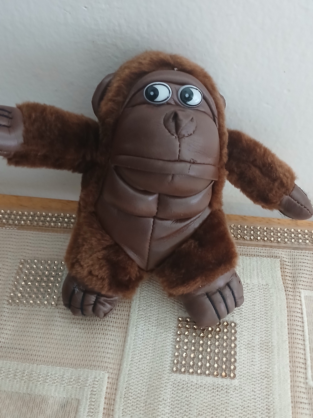 Side Eye Gorilla Plush Brown Faux Leather Monkey Ape Stuffed Animal VTG